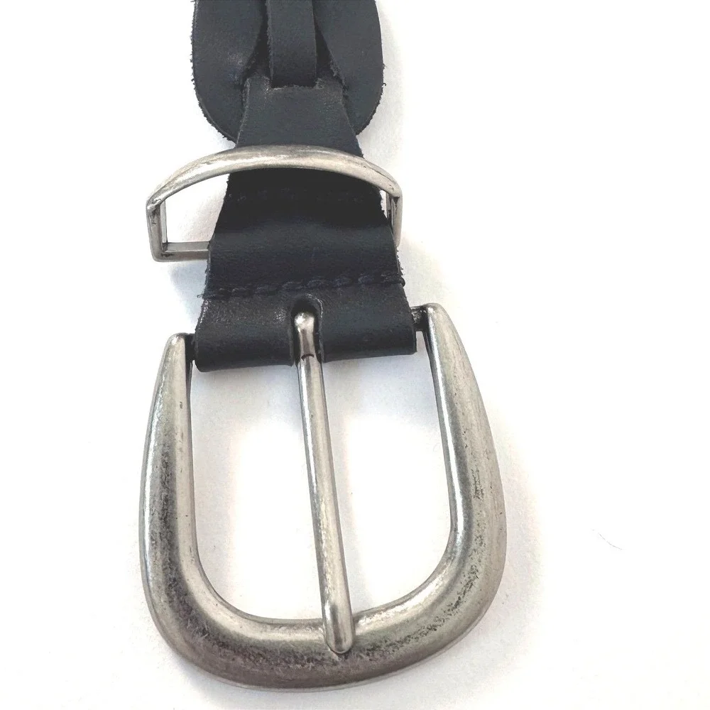Retro Woven Black Real Leather Belt Mens 34 Preppy Dark Academia